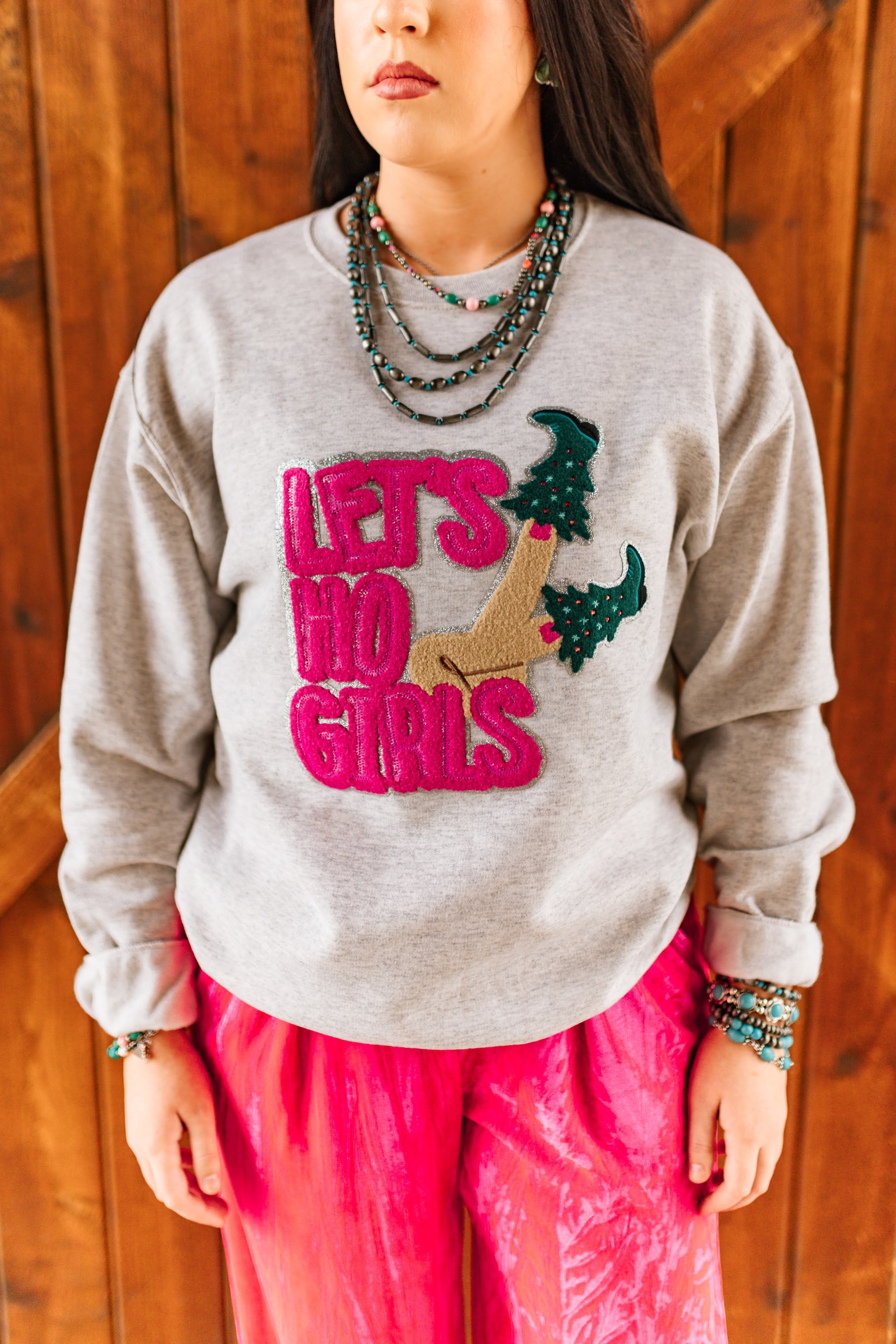 Let's Ho Girls Christmas Glitter Patch Sweatshirt