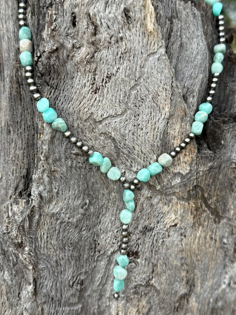 Sterling Silver Mesa Aqua Beaded Lariat Necklace