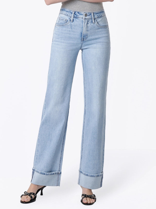 High-Rise Cuffed Wide Leg Jeans