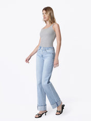 High-Rise Cuffed Wide Leg Jeans
