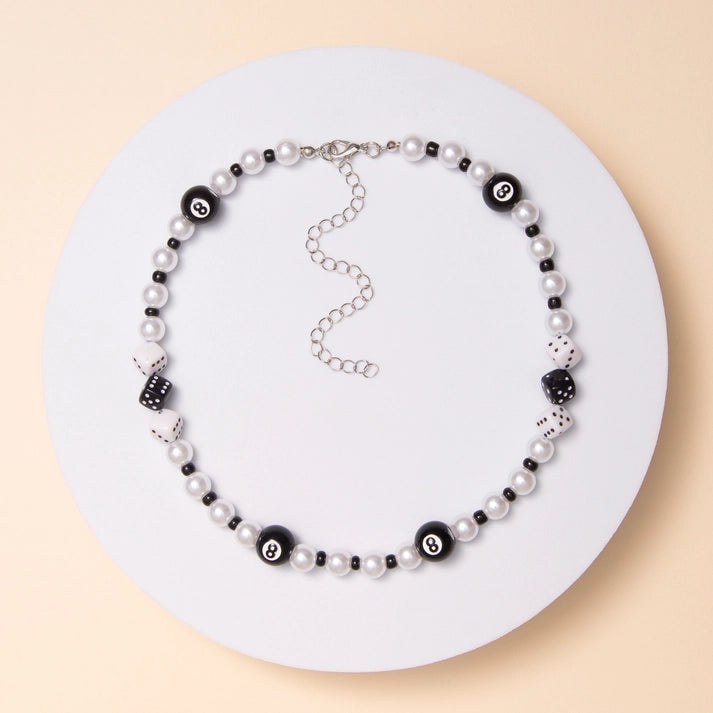 8-Ball and Dice Beaded Charm Necklace