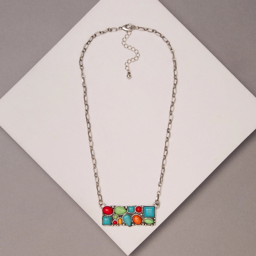 Western Multi-Shape Stone Bar Chain Necklace