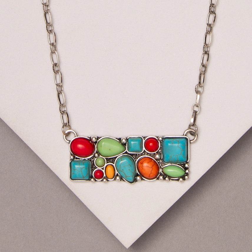 Western Multi-Shape Stone Bar Chain Necklace