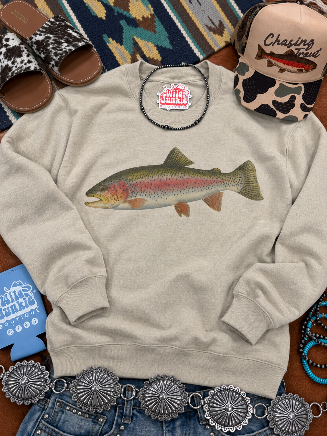 Rainbow Trout Graphic SweatshirtSand S