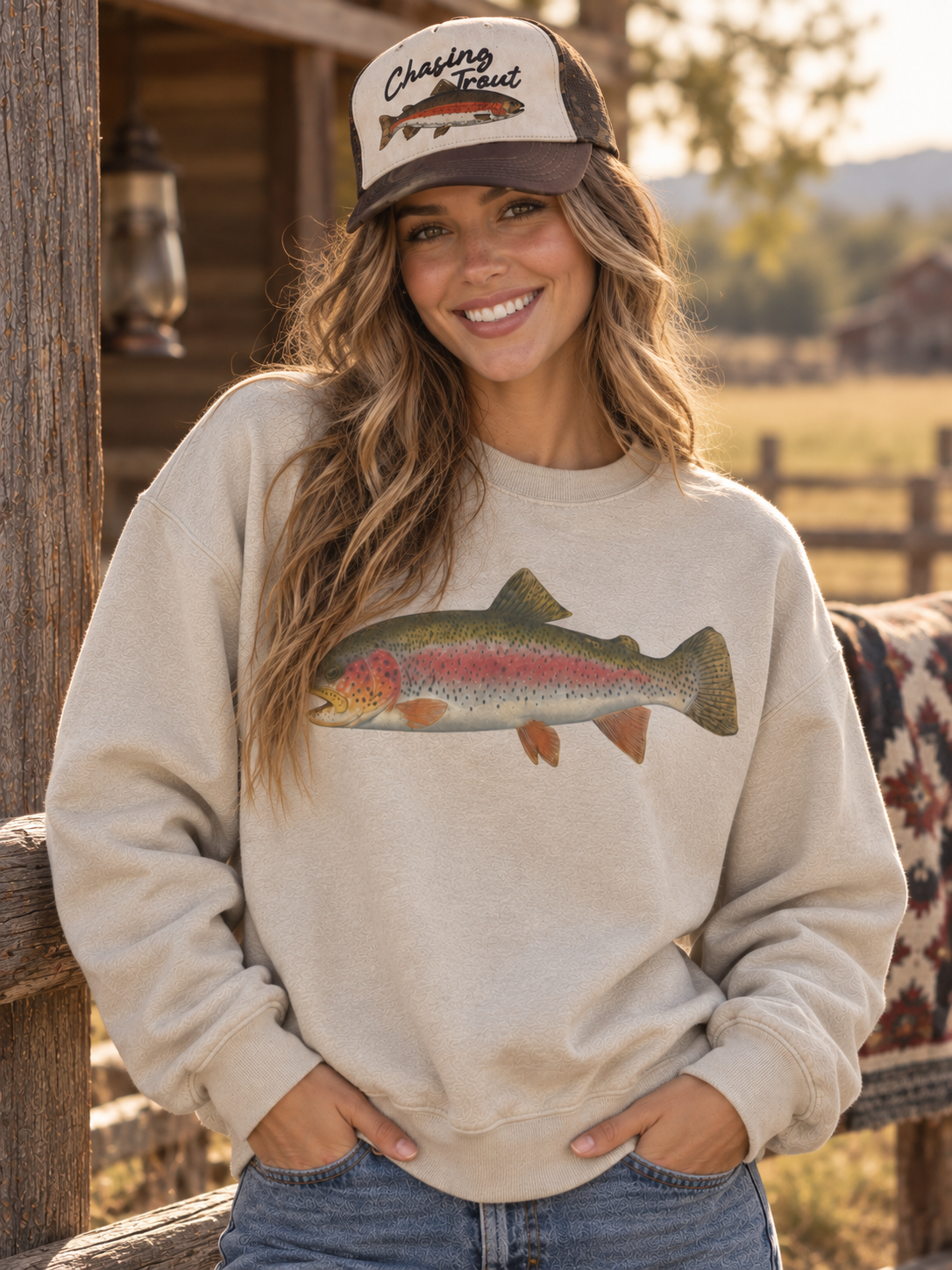 Rainbow Trout Graphic SweatshirtSand