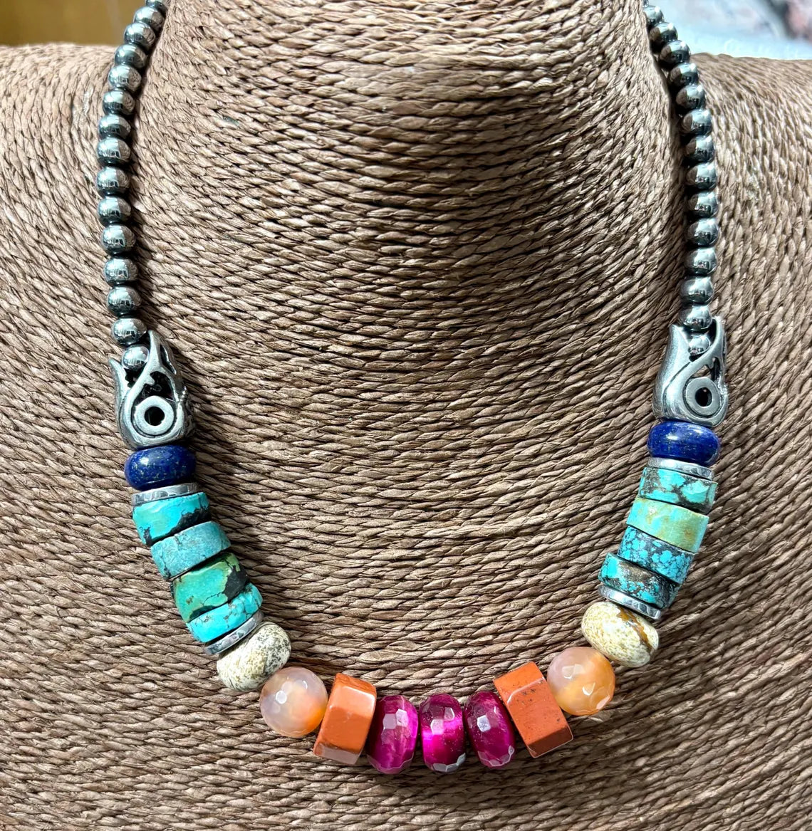 Canyon Turquoise & Raven Art Multicolor Beaded Necklace