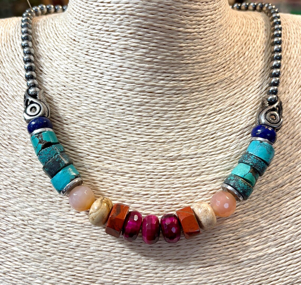 Canyon Turquoise & Raven Art Multicolor Beaded Necklace