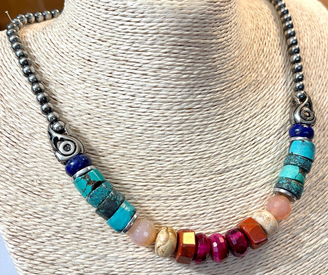 Canyon Turquoise & Raven Art Multicolor Beaded Necklace