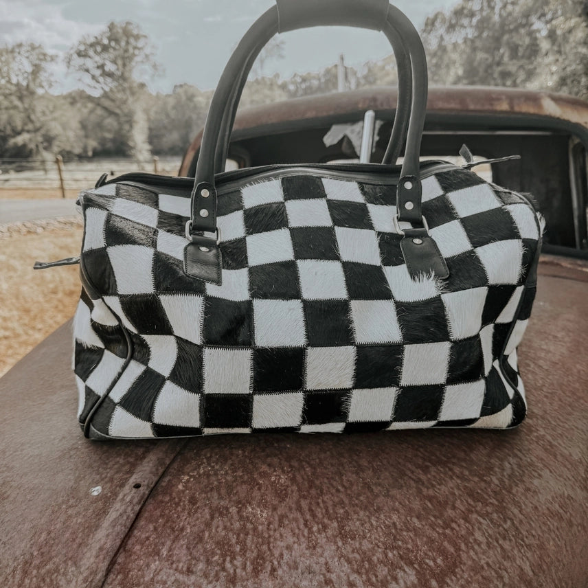 Outlaw Checkered Cowhide Duffel Bag