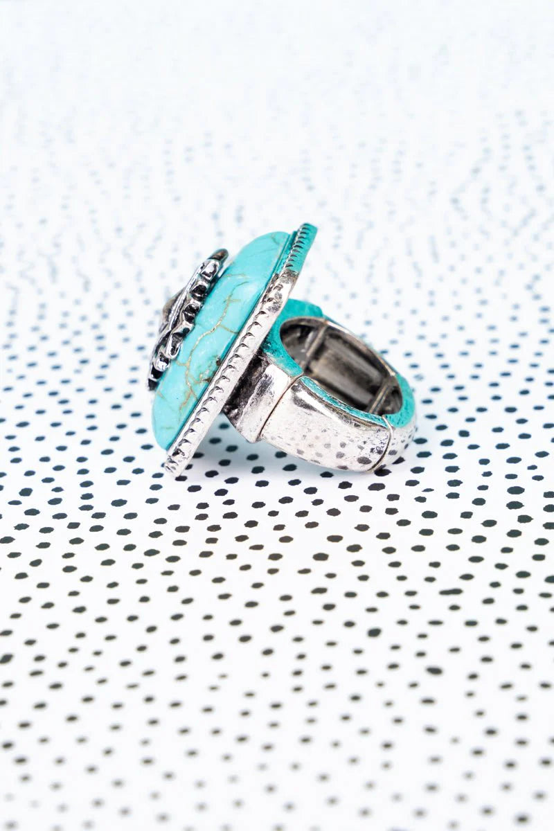 Adjustable Rectangle Turquoise Stone Ring