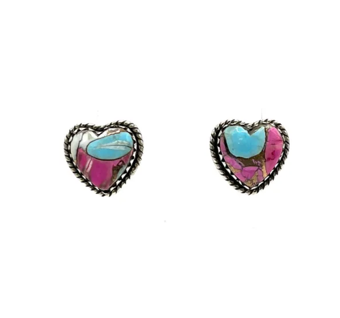 Cotton Candy Heart Stud Earrings