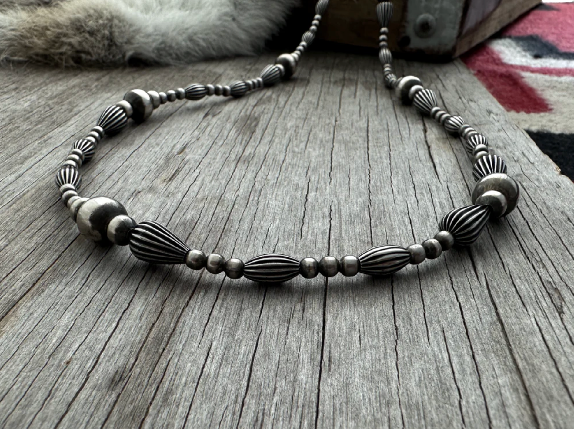 Silver Pearls and Pumpkin Beads Necklace