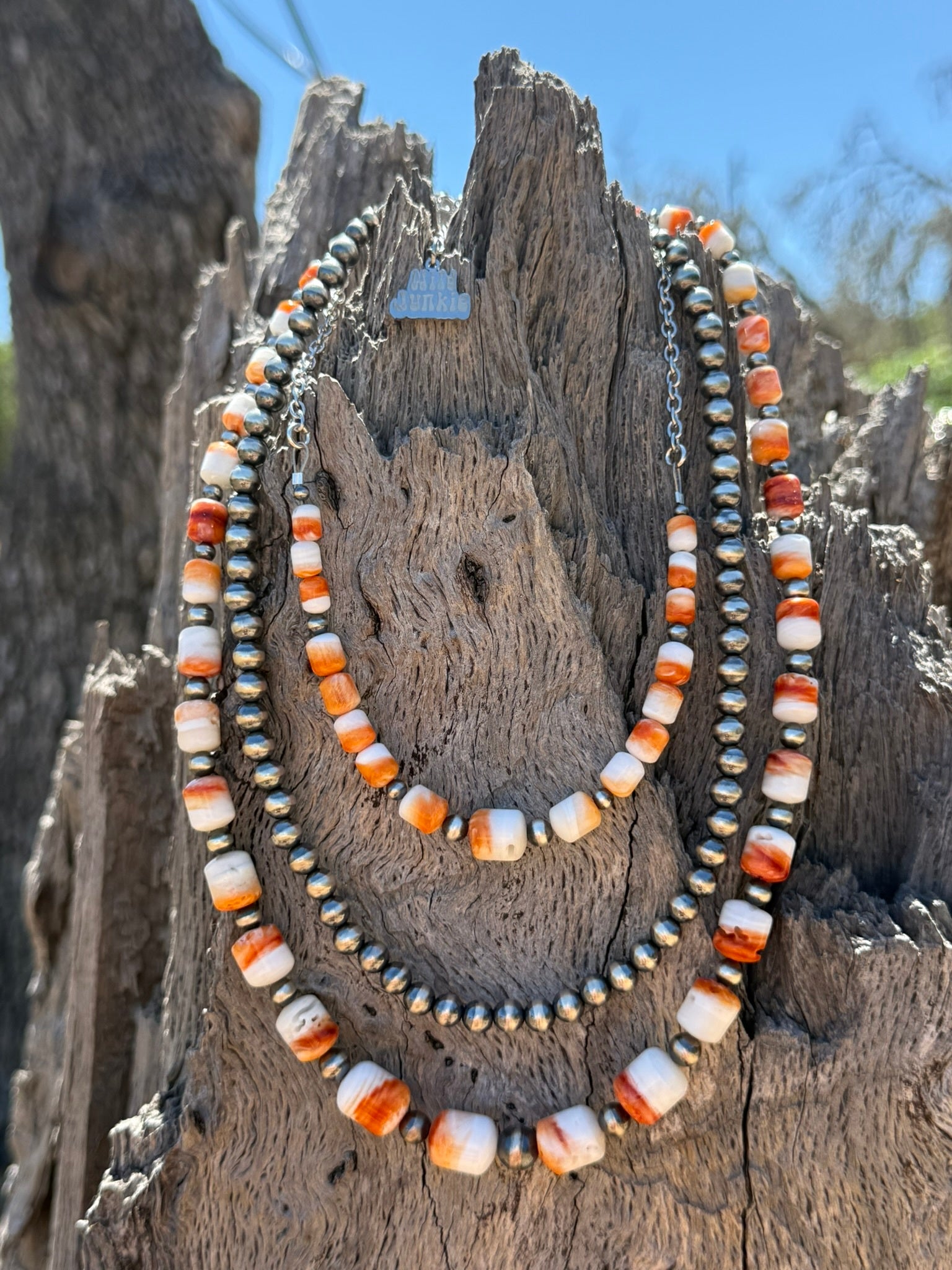 3-pc Necklace Stack: Spiny Oyster & Single Pearl Strand Bundle