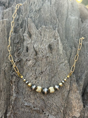 Sterling Silver Two-Tone Corrugated Beaded Paperclip Chain Necklace