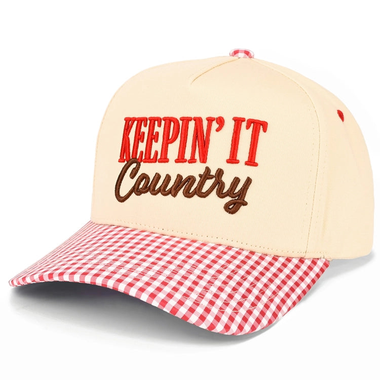 Keepin' It Country Embroidered Gingham Trucker Hat