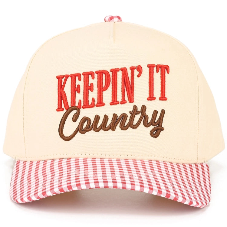 Keepin' It Country Embroidered Gingham Trucker Hat