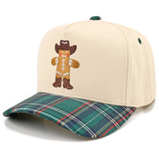 Cowboy Gingerbread Man Embroidered Plaid Trucker Hat