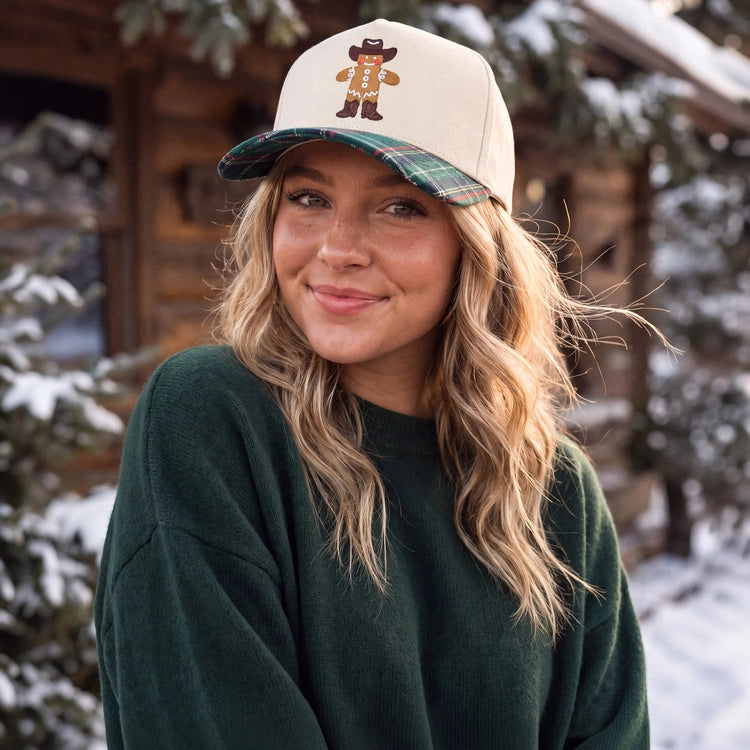 Cowboy Gingerbread Man Embroidered Plaid Trucker Hat