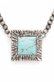 Square Turquoise Pendant Beaded Choker