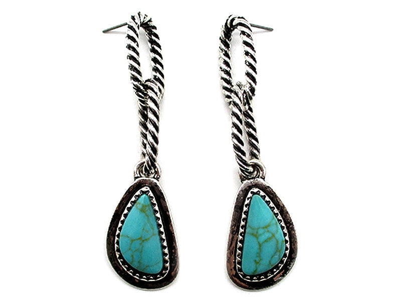 Twisted Rope Link Turquoise Teardrop Earrings