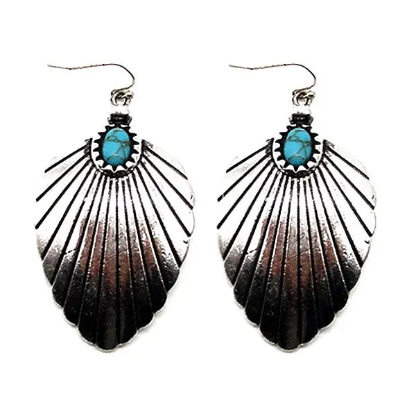 Western Turquoise Sunburst Concho Drop Earrings