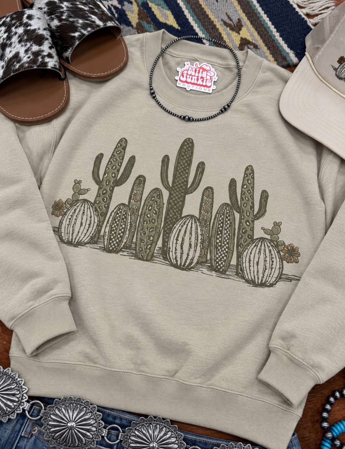 Western Cactus Garden Graphic SweatshirtSand S
