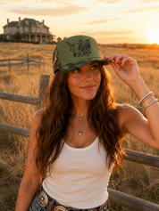 Yeehaw and Amen Longhorn Camo Trucker HatCamo
