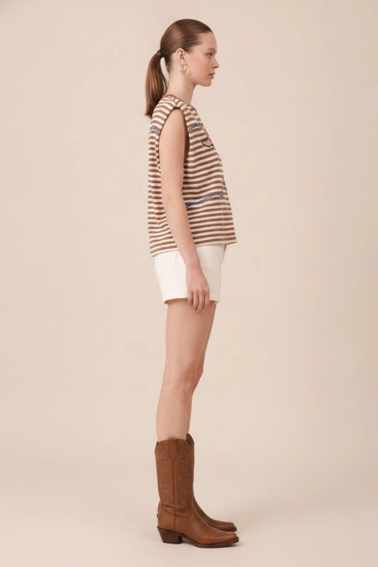 Desert Trails Embroidered Striped Muscle Tank