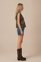 Wild West Embroidered Camo Crop Muscle Tank