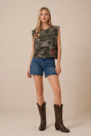 Wild West Embroidered Camo Crop Muscle Tank