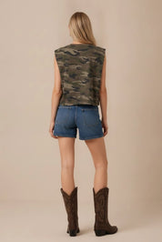 Wild West Embroidered Camo Crop Muscle Tank