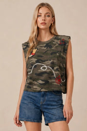 Wild West Embroidered Camo Crop Muscle Tank