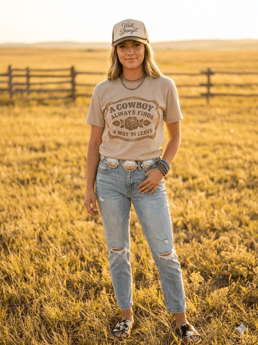 A Cowboy Always Find A Way To Leave Graphic TeeTanS