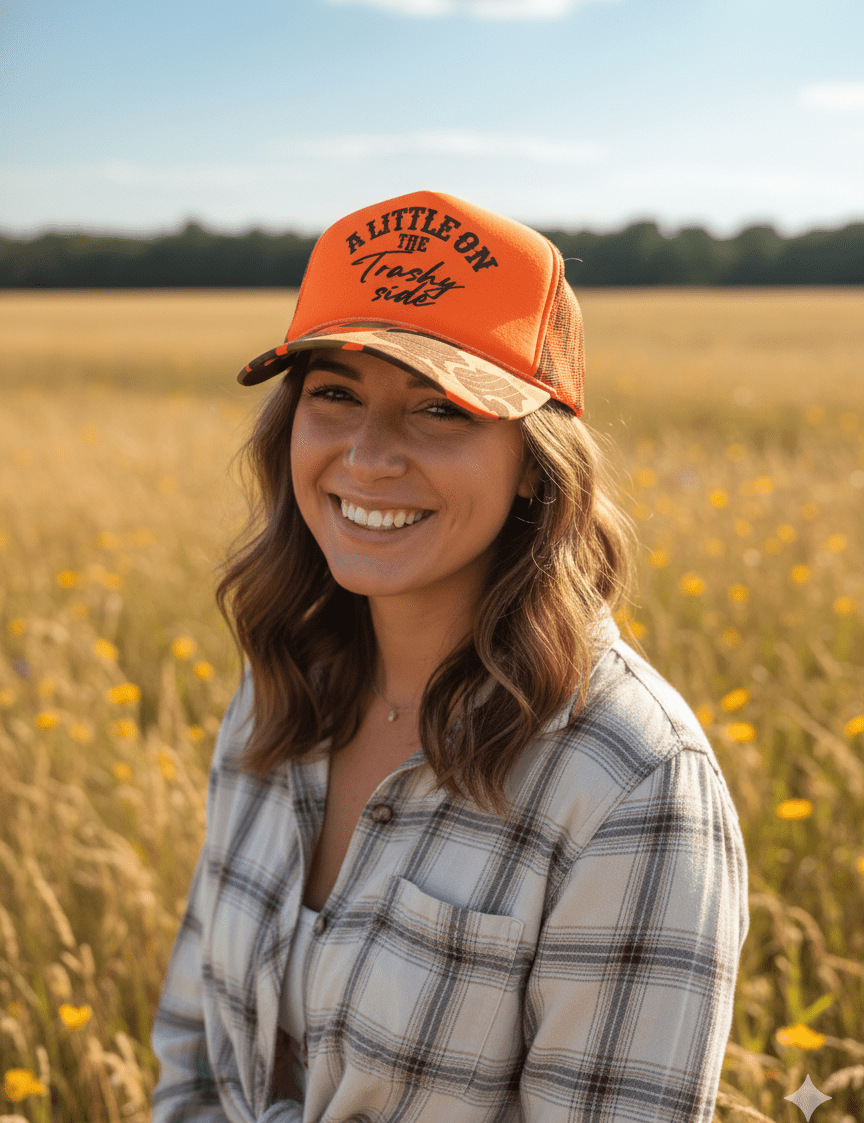 A Little On The Trashy Side Orange Camo Trucker HatOrange Camo