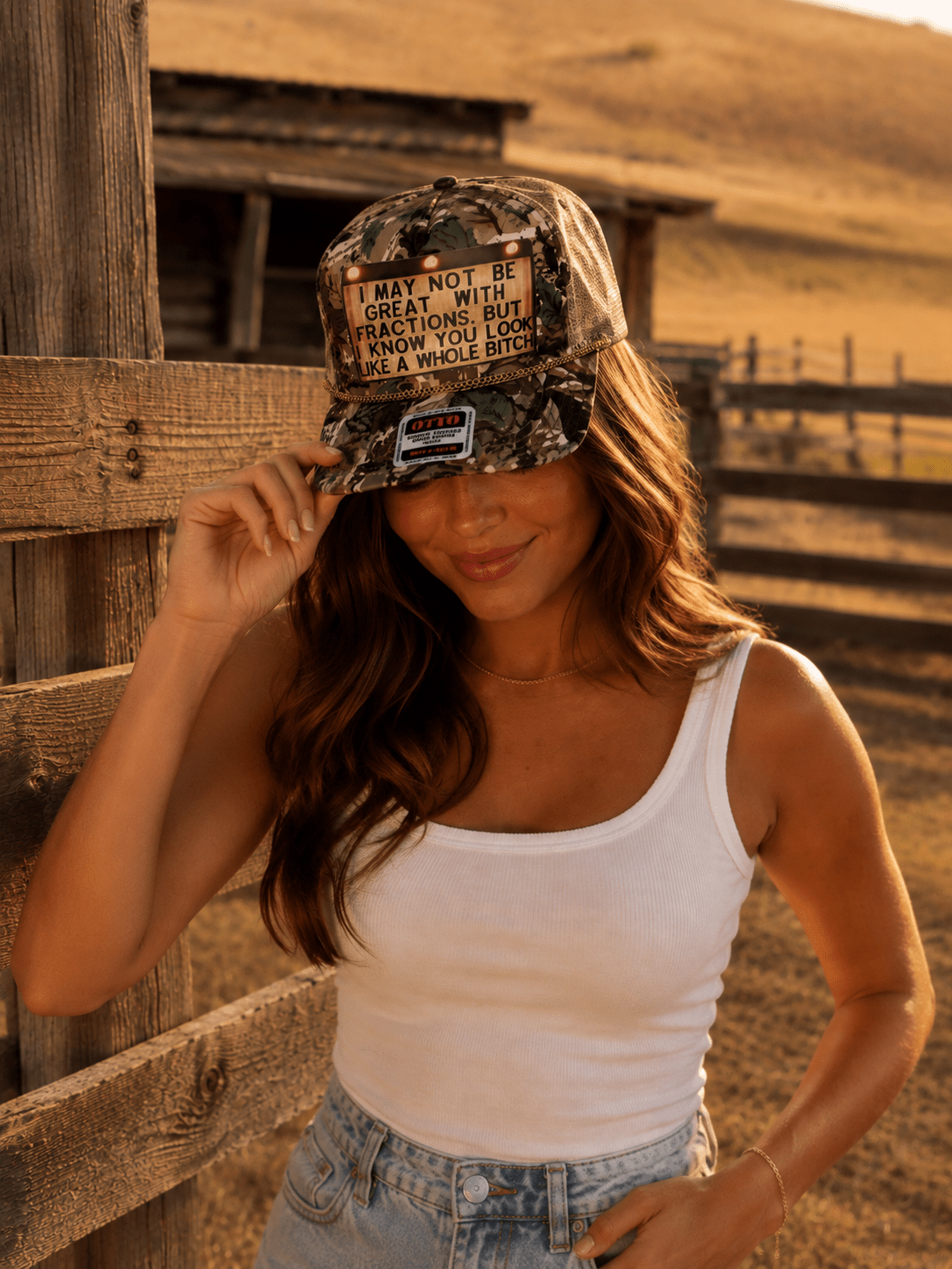 A Whole Bitch Tree Camo Trucker Hat with Chain