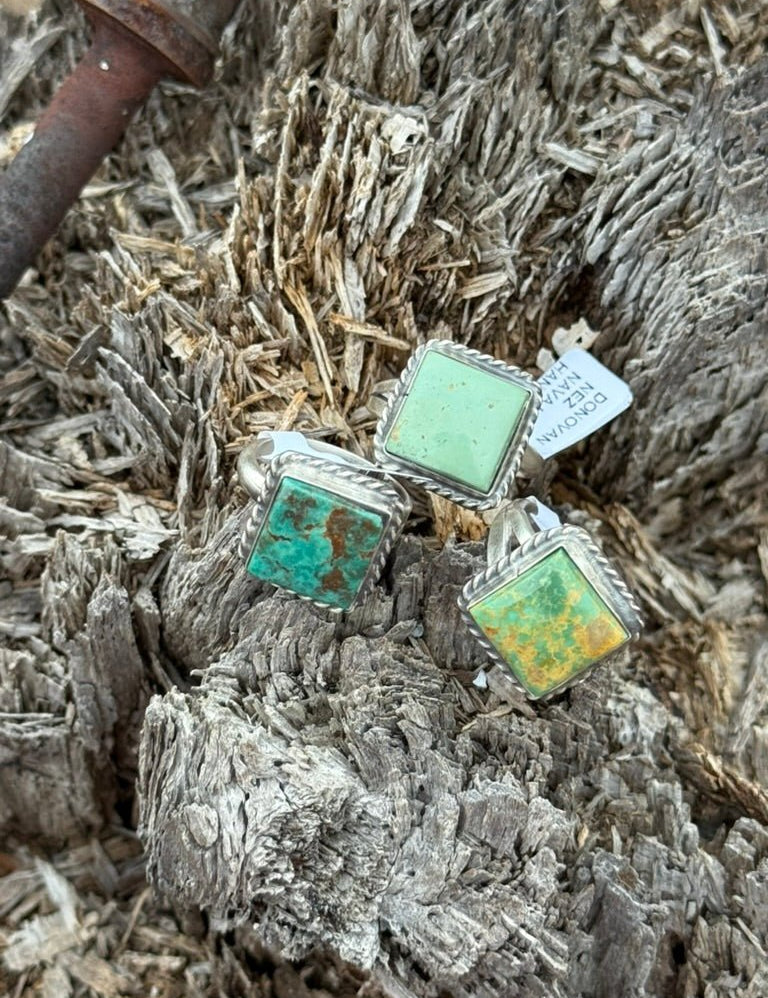 Adjustable Square Turquoise Twisted Rope Ring