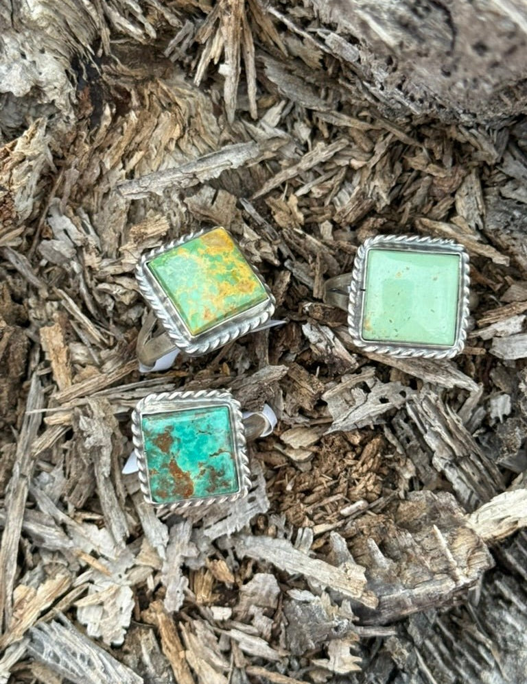 Adjustable Square Turquoise Twisted Rope Ring