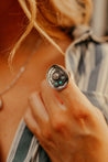 Adjustable Turquoise Stone Cowboy Hat RingSilverMini