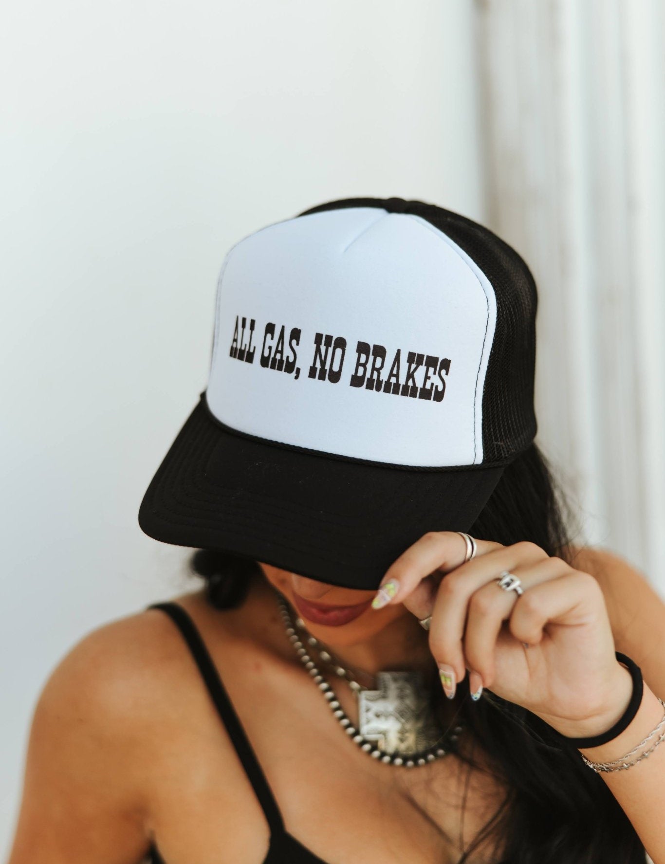 All Gas, No Brakes Trucker HatBlack & WhiteOS