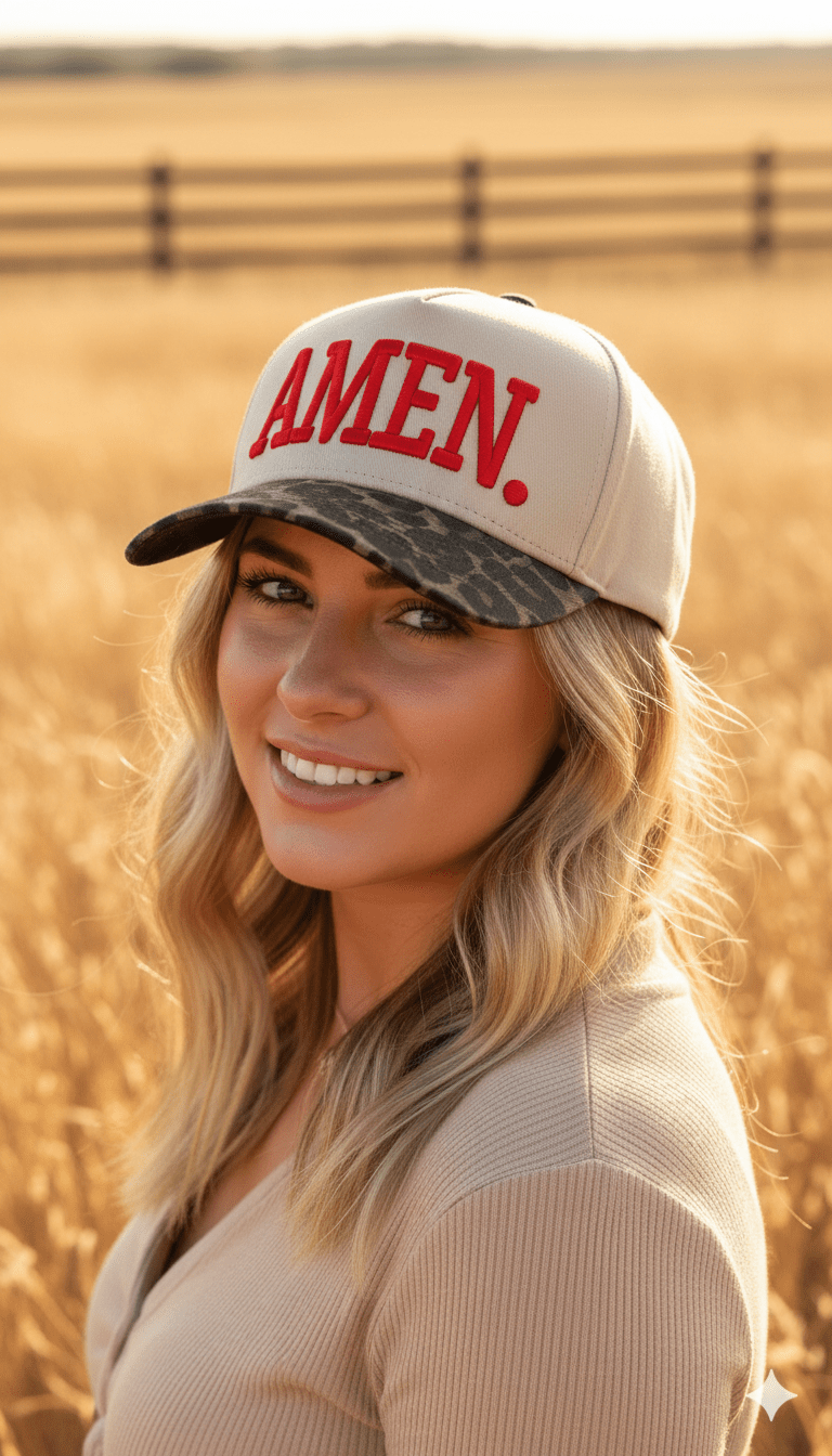 Amen Embroidered Leopard Trucker Hat