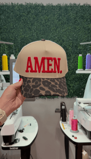 Amen Embroidered Leopard Trucker Hat