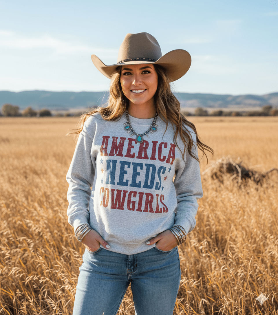 America Needs Cowgirls Graphic SweatshirtAshS
