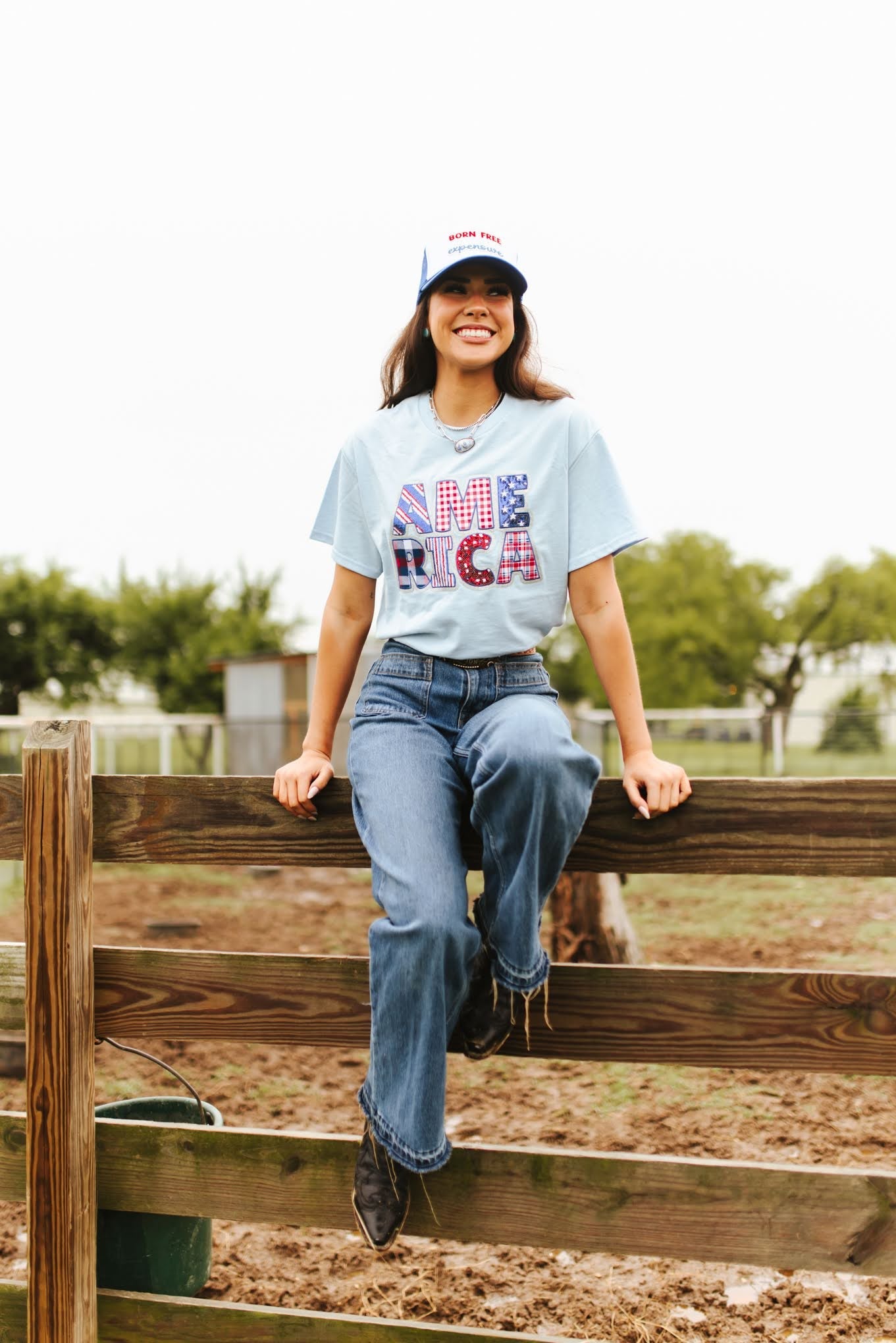 America Sequin Patch TeeBaby BlueS