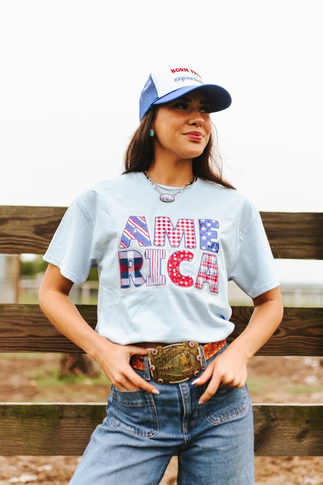 America Sequin Patch TeeBaby BlueS