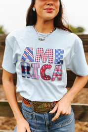 America Sequin Patch TeeBaby BlueS