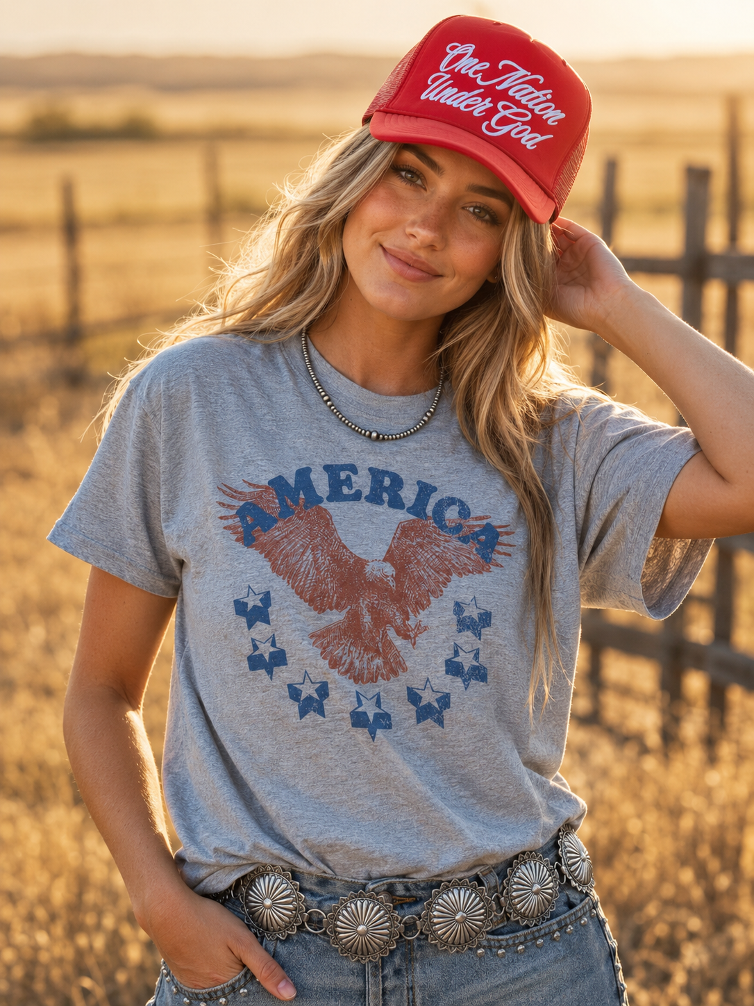 Patriotic Eagle Stars Graphic TeeGrey