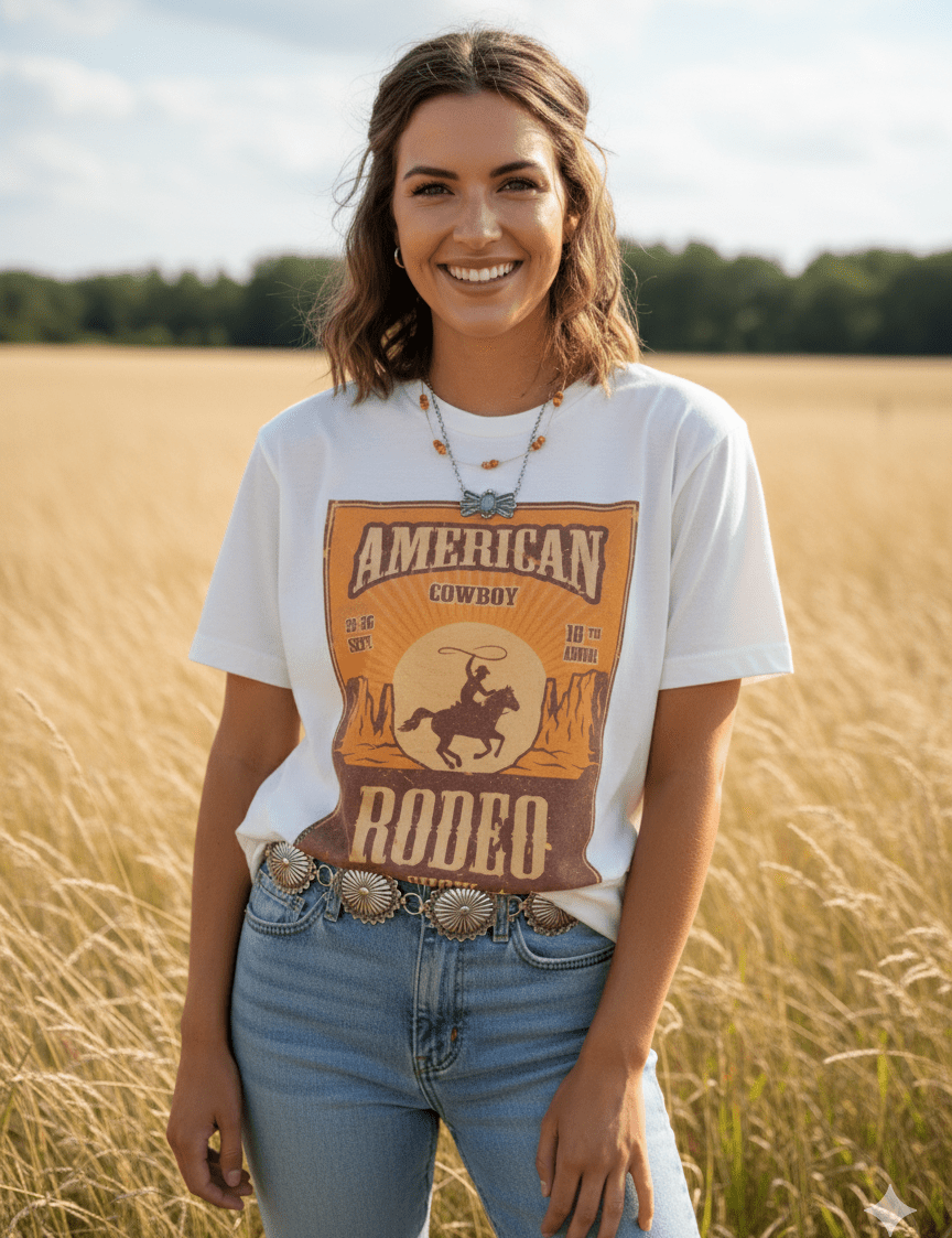 American Cowboy Rodeo Show Graphic TeeNaturalS