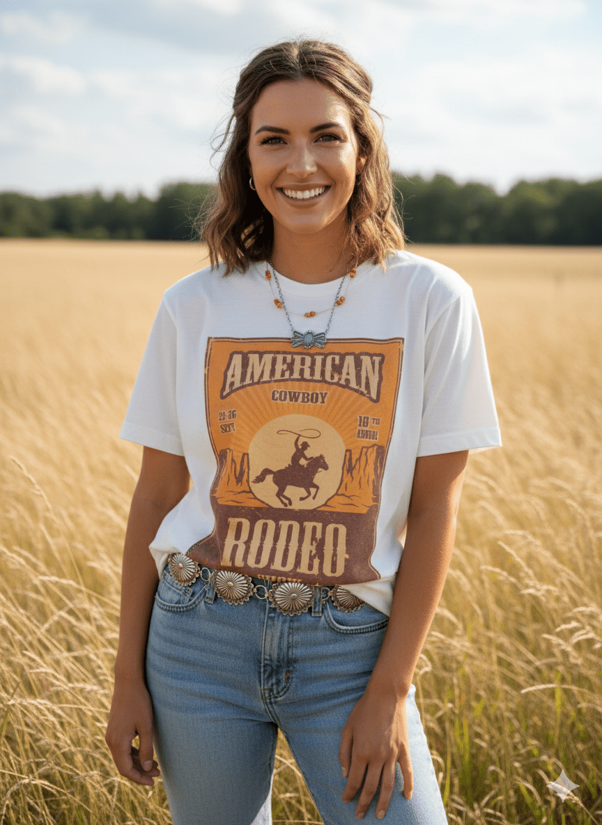 American Cowboy Rodeo Show Graphic TeeNaturalS