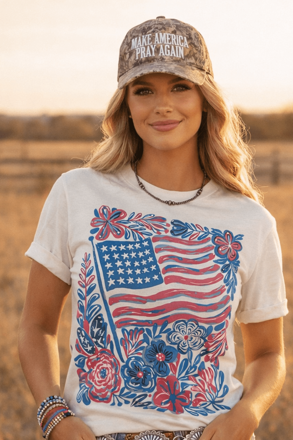 American Freedom Flowers Graphic TeeNaturalS