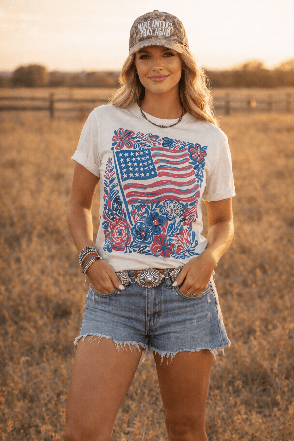 American Freedom Flowers Graphic TeeNaturalS